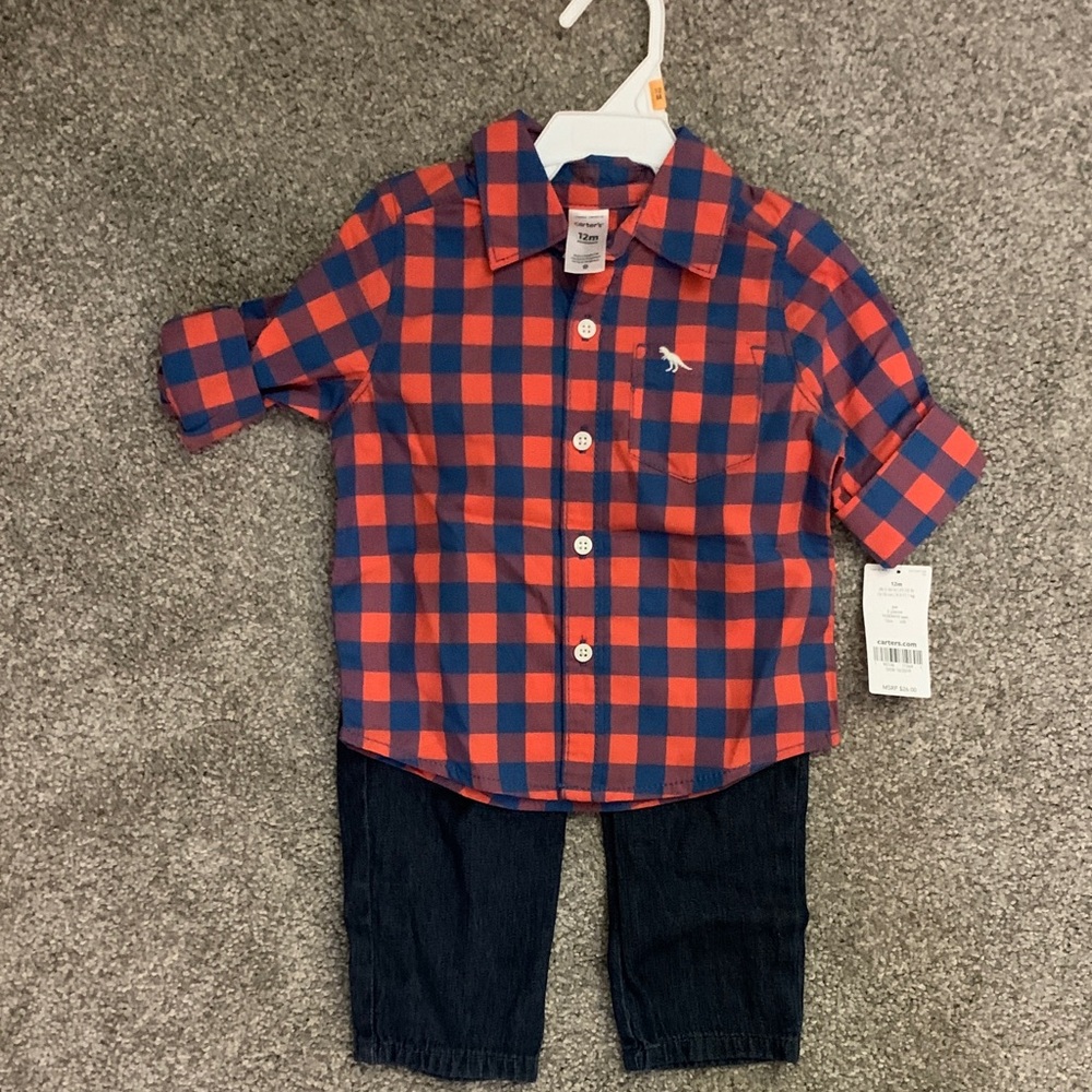Carter's Red and Blue Plaid Button-Down Shirt with Jeans